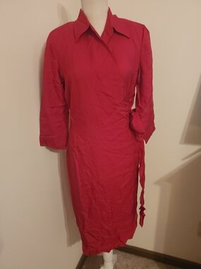 Vintage Coldwater Creek Crimson Wrap Dress with Tie Waist/ 100% Silk